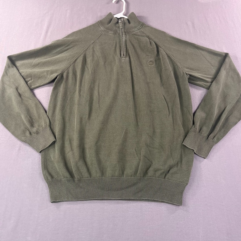 Timberland Sweater Mens Large Green Knitted‎ Regular Fit Long Sleeve Quarter Zip